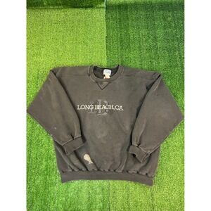 Vintage Discus Athletic Long Beach CA Sweatshirt Faded Black‎ Distressed Large